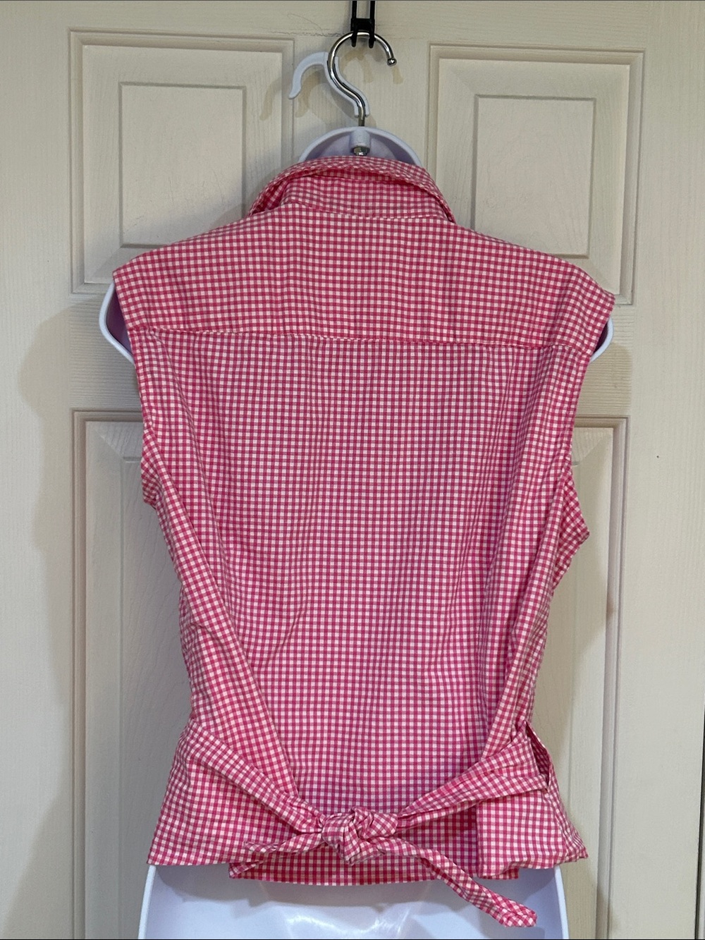 Harve Benard Pink Gingham Wrap Sleeveless Cotton Blend Blouse - Picture 3 of 7